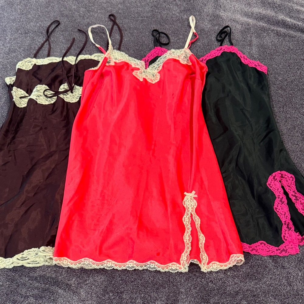 Bundle Victoria's Secret Lace Trim Chemise Set - Red, Black, Burgundy